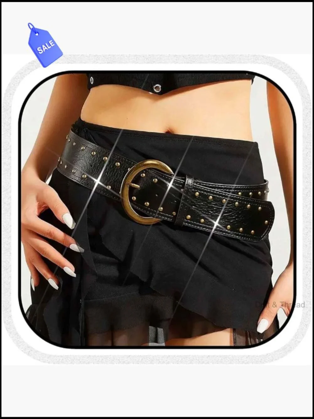 Chunky Studded Leather Belt Wide Vintage Waist Belt for Women